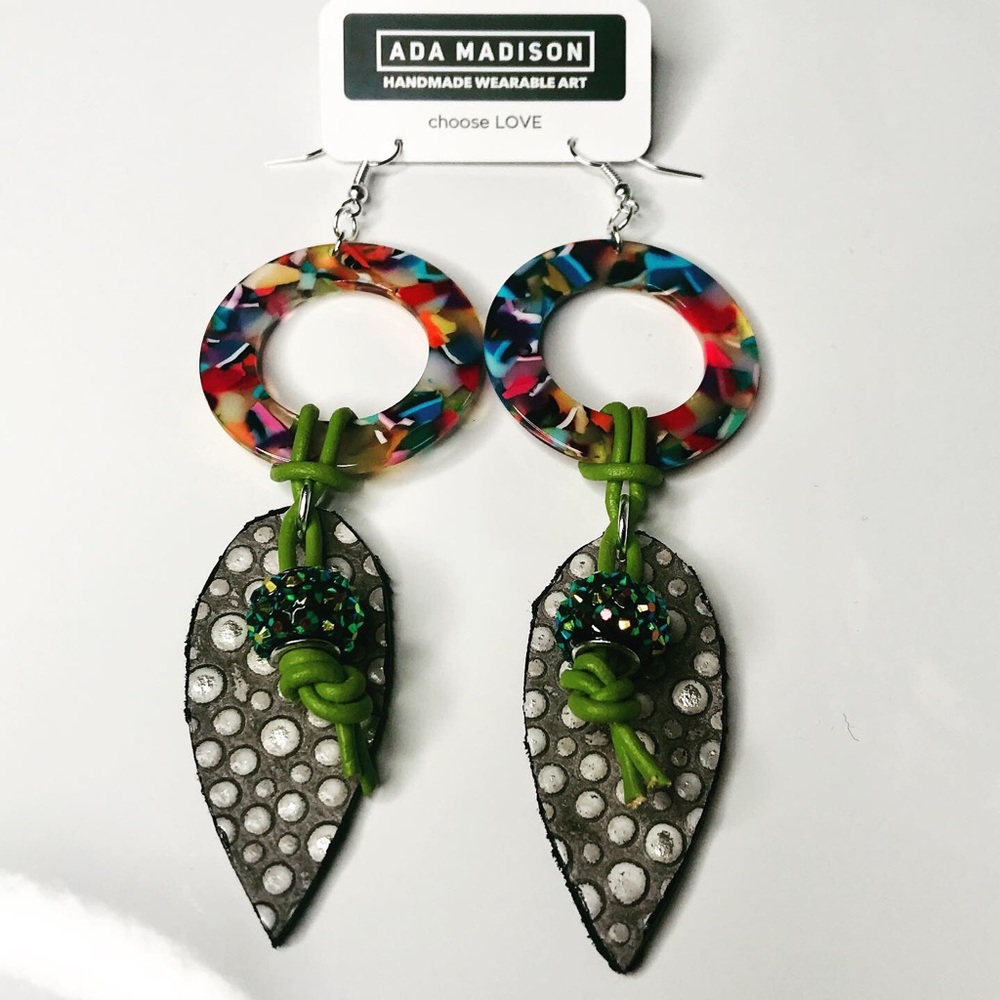 Handpainted reversible leather earrings